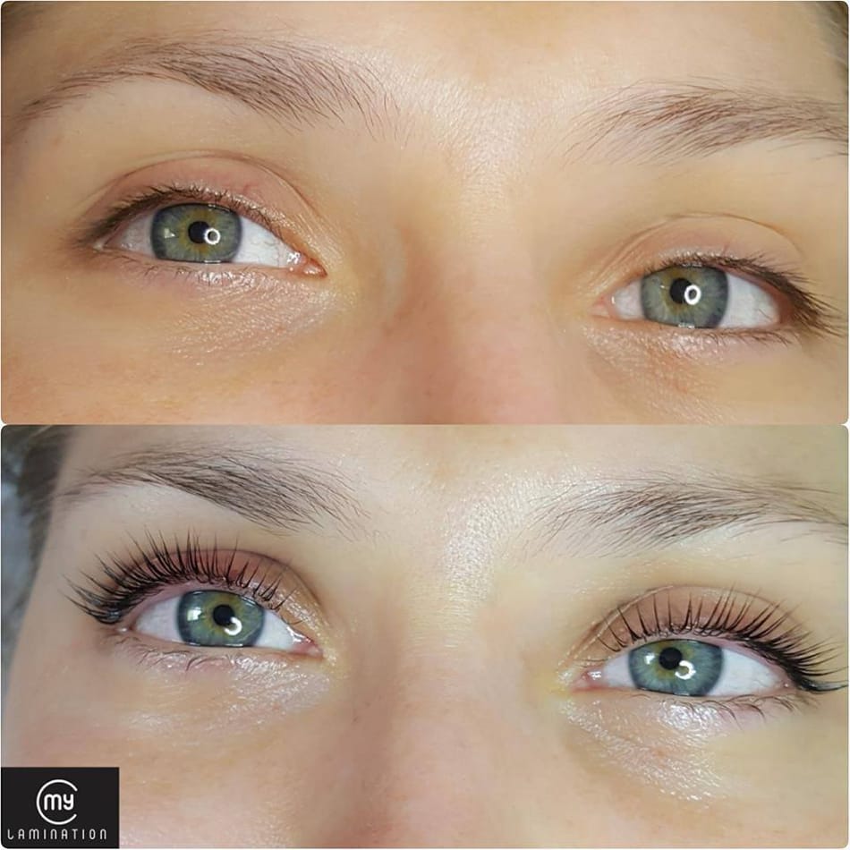 Wimpern vor und nach der Laminierung